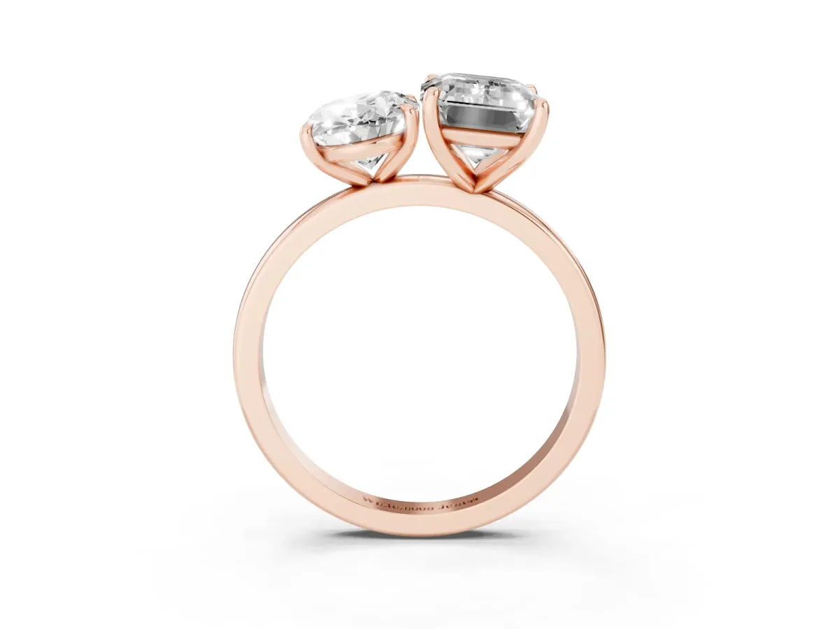 Oval Cut and Emerald Cut Toi Moi Ring with Prong Setting Rose gold