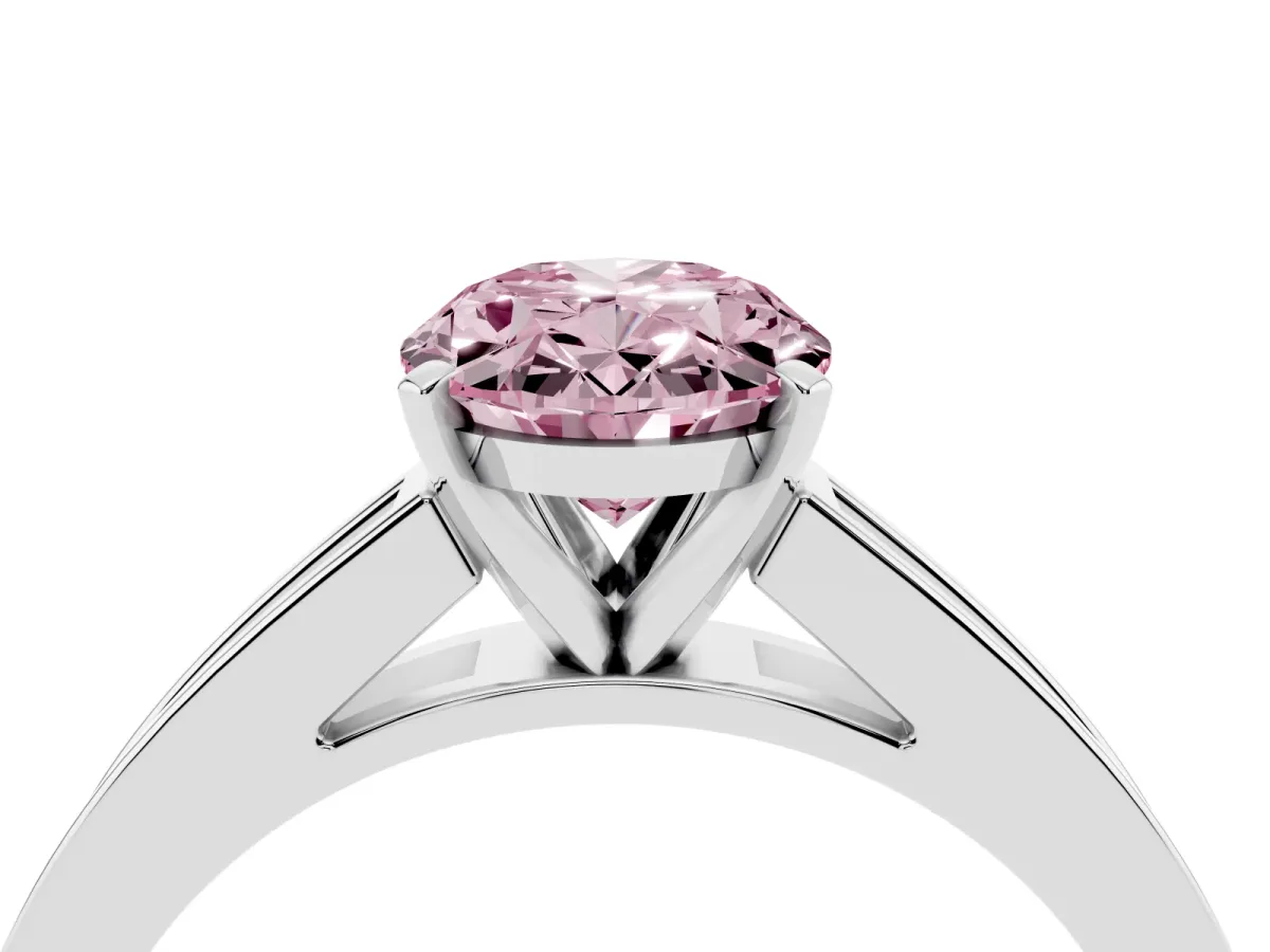 Fancy Pink Oval Cut Solitaire Diamond Ring with Channel-Set Band and Four-Prong Setting Silver
