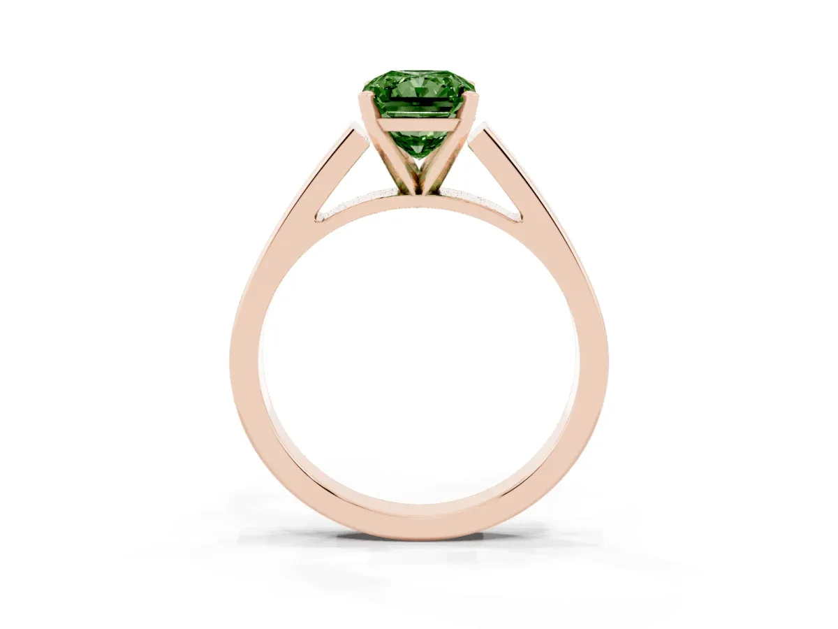 Fancy Green Radiant Cut Solitaire Engagement Ring with Four-Prong Setting and Tapered Band Rose gold