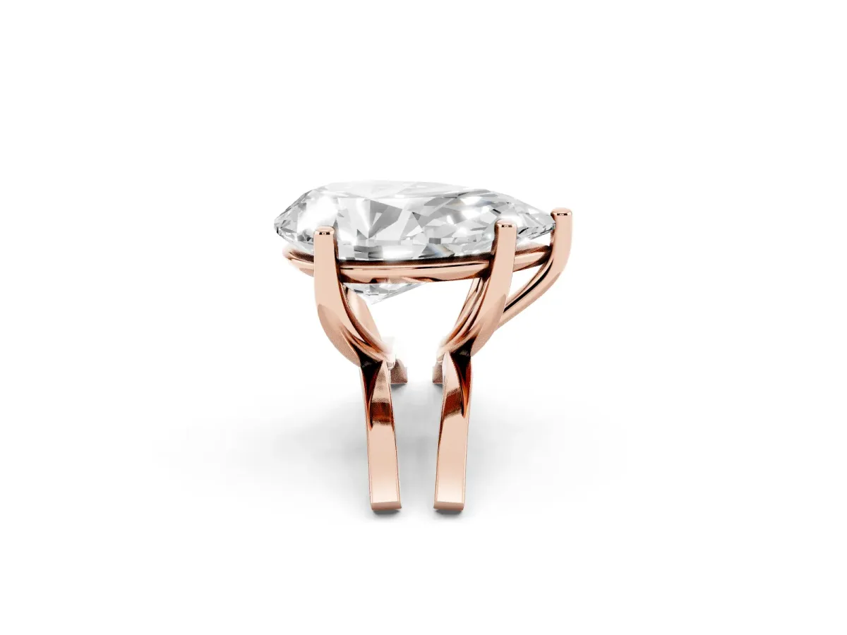 Pear Cut Cut Diamond Solitaire Engagement Ring with Tapered Plain Band and Four-Prong Setting Rose gold