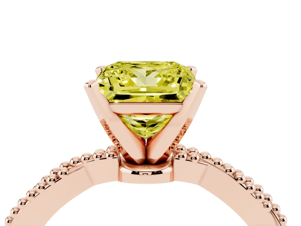 Fancy Yellow Princess Cut Solitaire Twisted Band with Bead Prong Setting Rose gold
