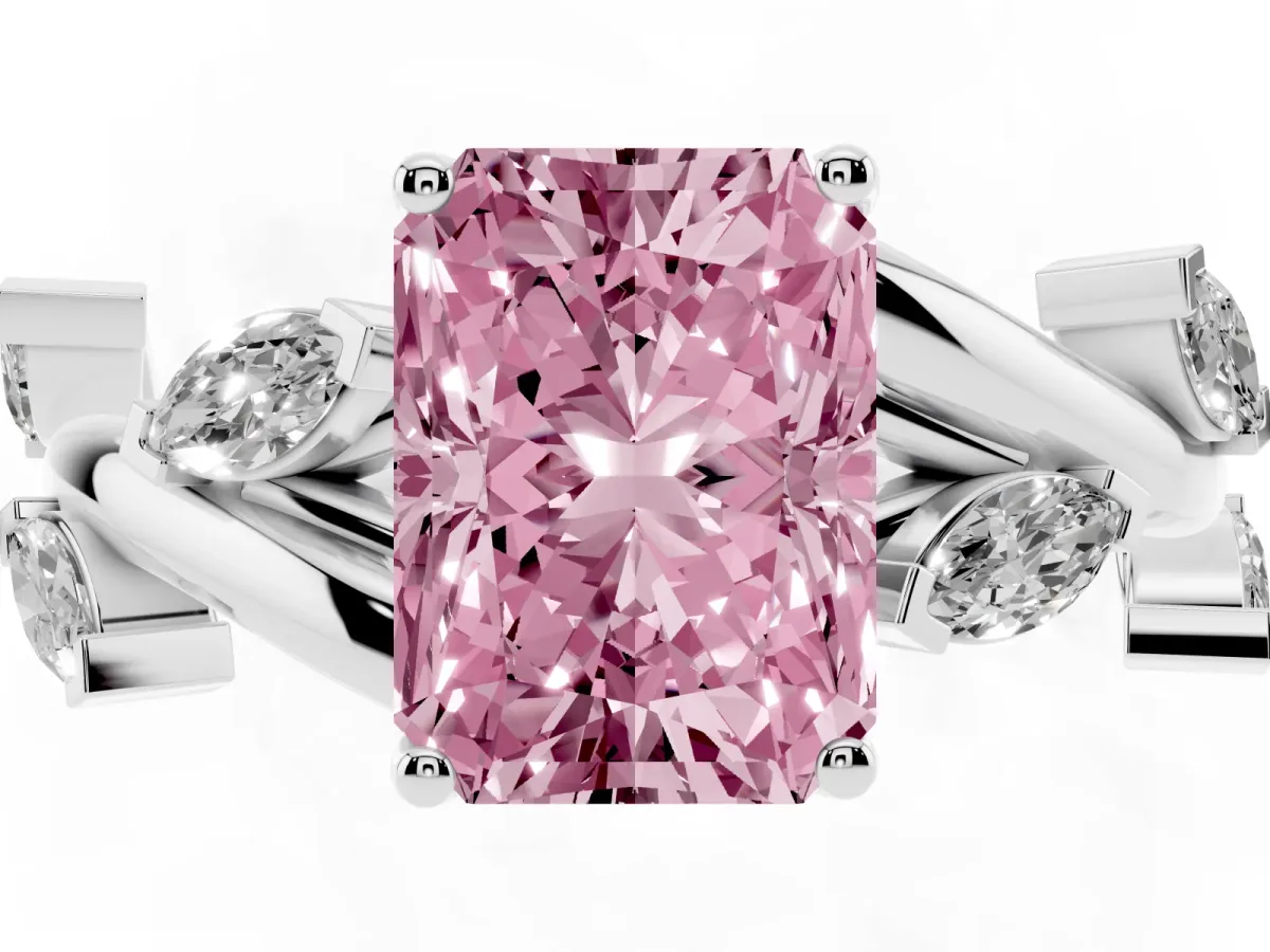 Fancy Pink Radiant Cut Solitaire Twisted Band Marquise Accent Prong Setting Ring Silver