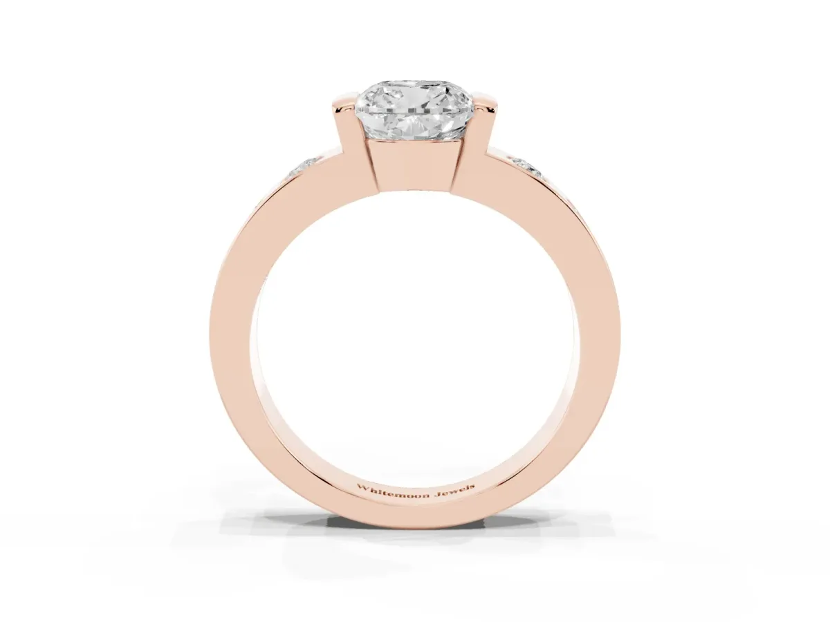 Cushion Cut Brilliant Channel-Set Diamond Ring with Bezel Prong Setting Rose gold