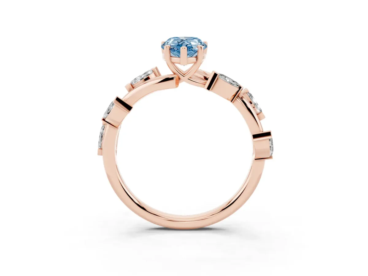 Fancy Blue Pear Cut Solitaire Twisted Band Marquise Accent Prong Setting Ring Rose gold