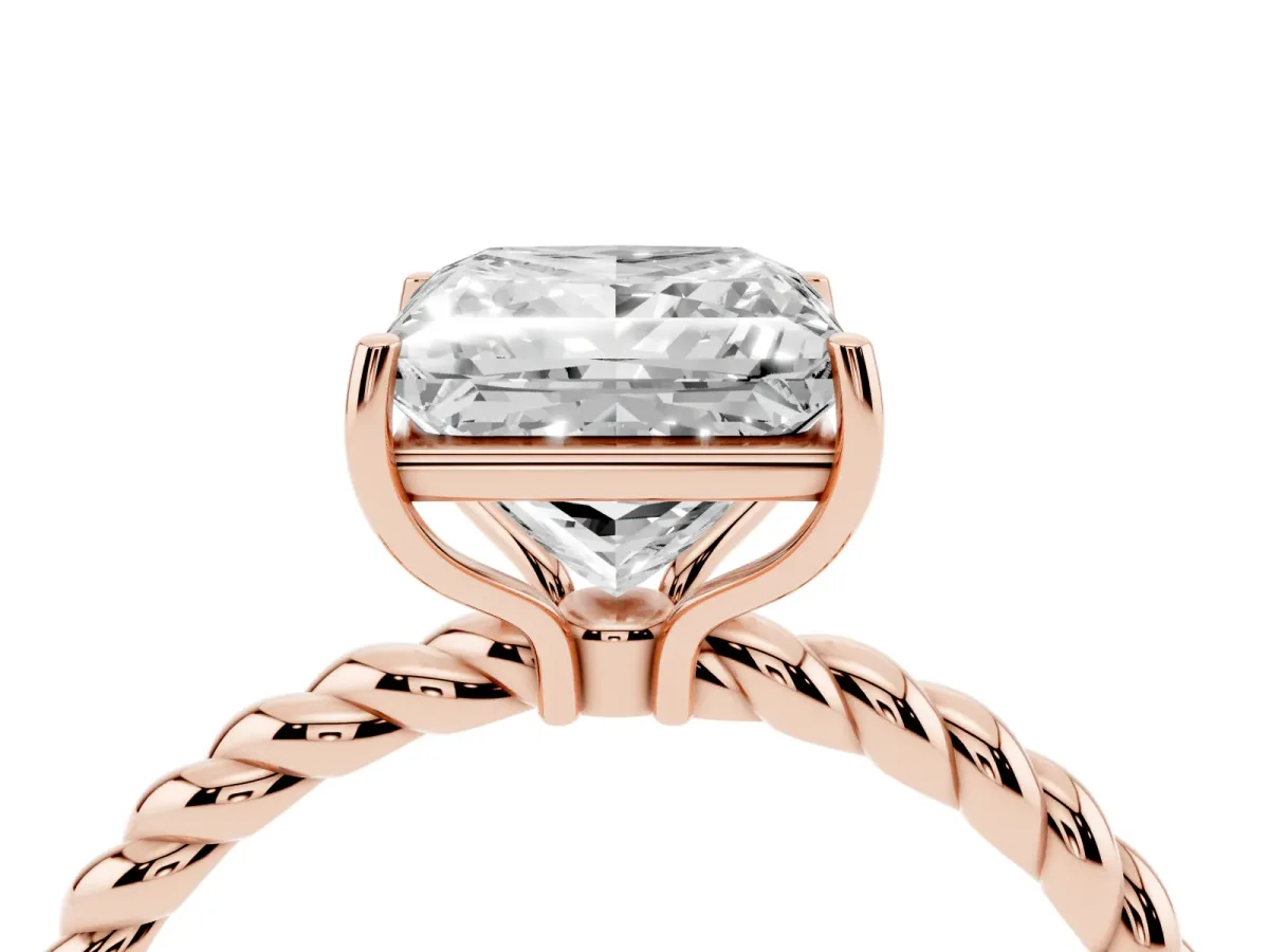 Princess Cut Solitaire Twisted Band 4-Prong Ring Rose gold