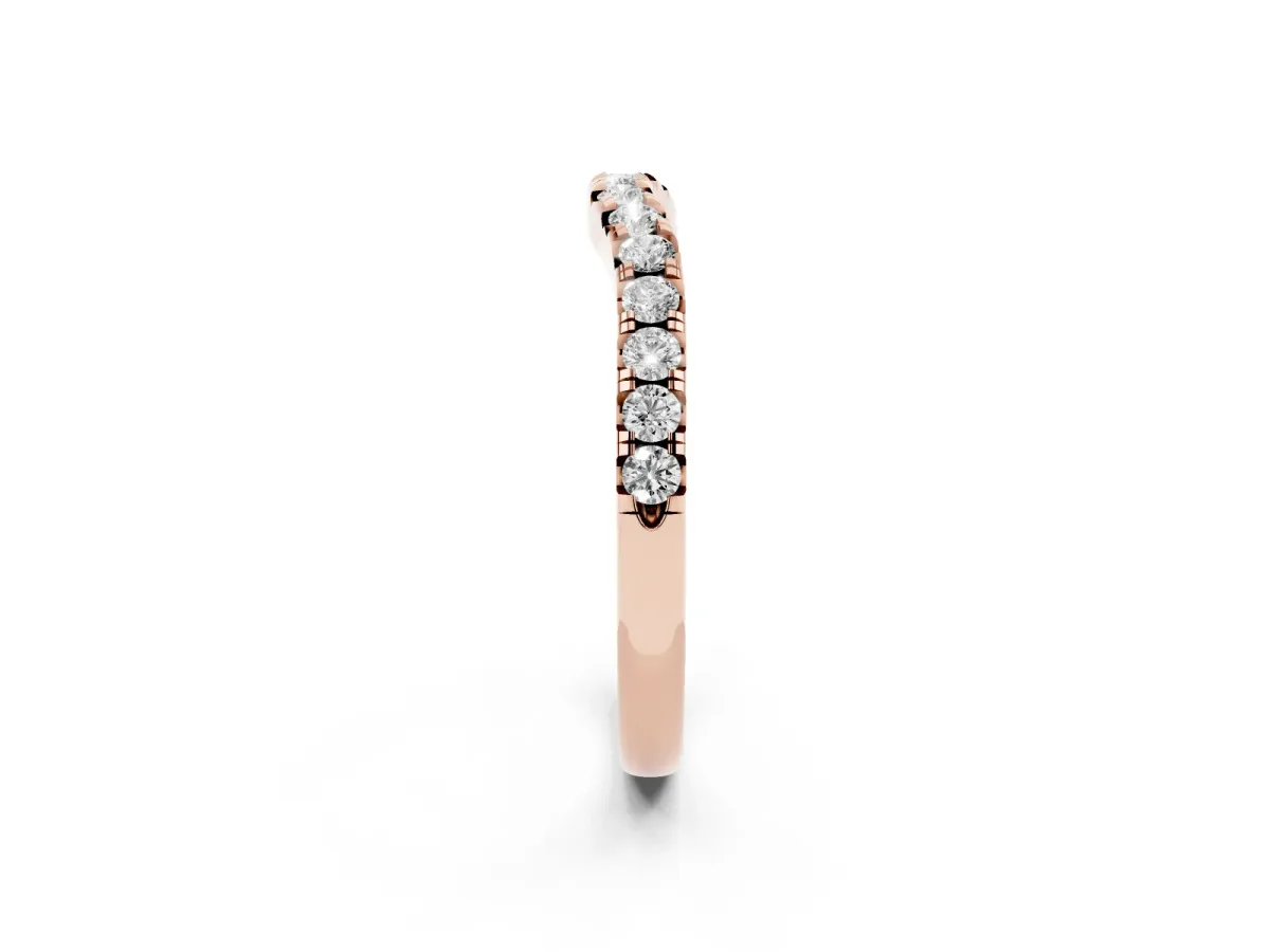 Round Diamond Curved Pavé Wedding Band with Shared Prong Setting Rose gold