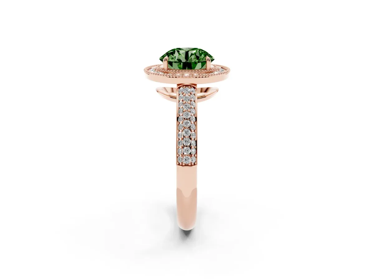 Fancy Green Round Cut Cut Halo Diamond Pave Band with Four-Prong Setting Rose gold