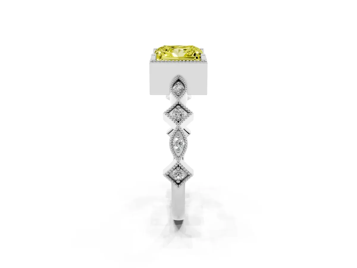 Fancy Yellow Princess Cut Milgrain Marquise Diamond Twist Band Ring Silver