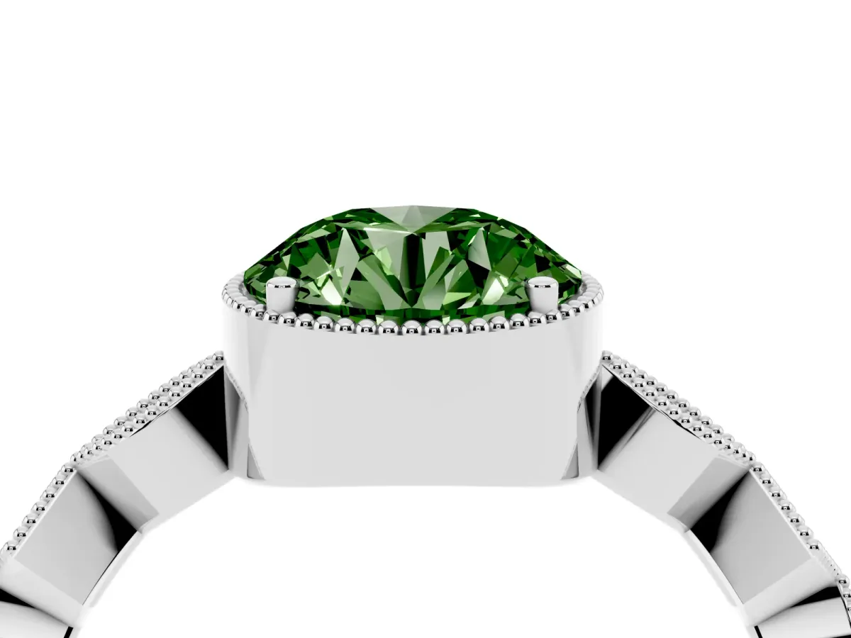 Fancy Green Round Cut Milgrain Marquise Diamond Twist Band Ring Silver