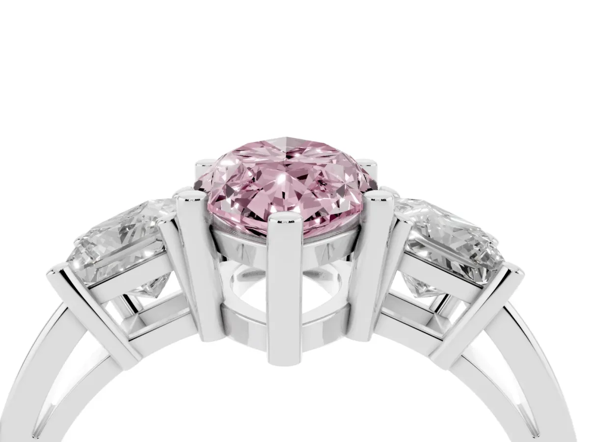 Fancy Pink Three-Stone Marquise Cut Cut Solitaire Ring with Prong Setting Silver