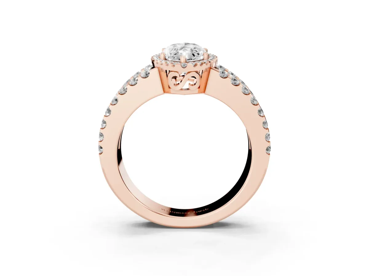 Marquise Cut Cut Halo Split Shank Diamond Ring with Four-Prong Setting Rose gold