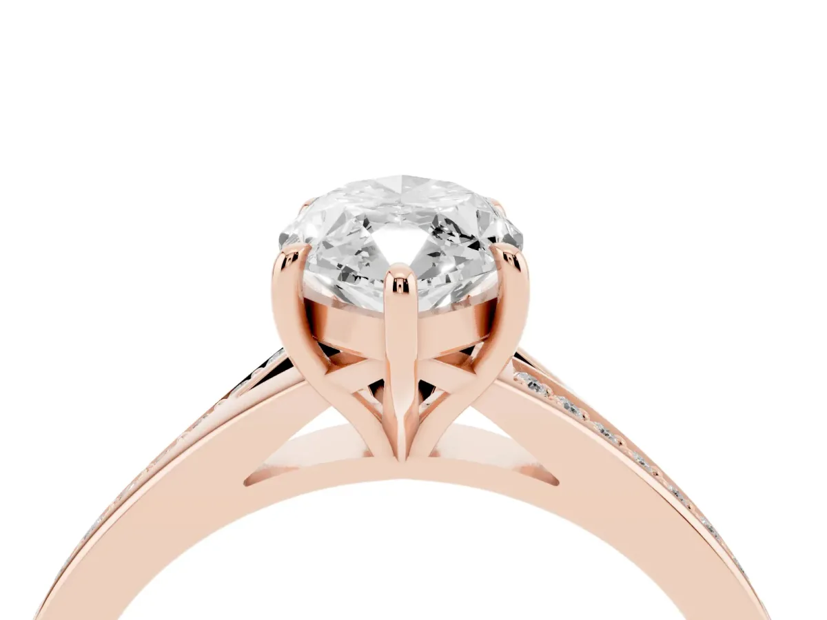 Marquise Cut Diamond Solitaire Ring with Pavé Band and Prong Setting Rose gold