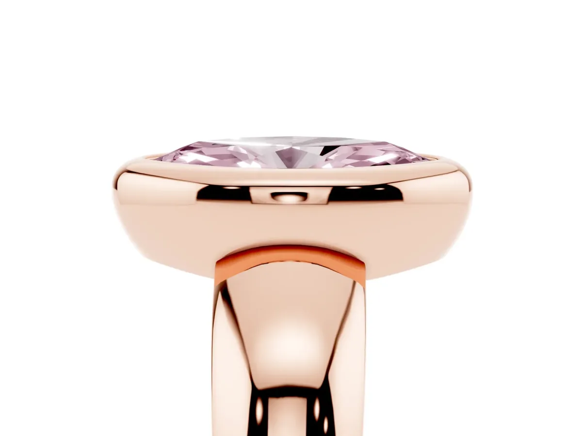 Fancy Pink Bezel Set Marquise Cut Solitaire Ring with Wide Band Rose gold