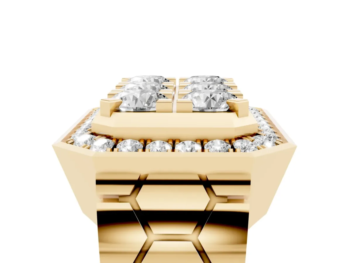 Round Diamond Cluster Halo Mens Ring Yellow gold