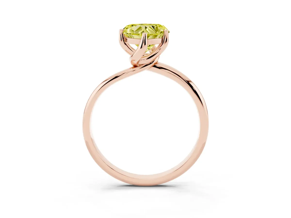 Fancy Yellow Heart Cut Diamond Solitaire Engagement Ring with Four-Prong Setting and Classic Band Rose gold