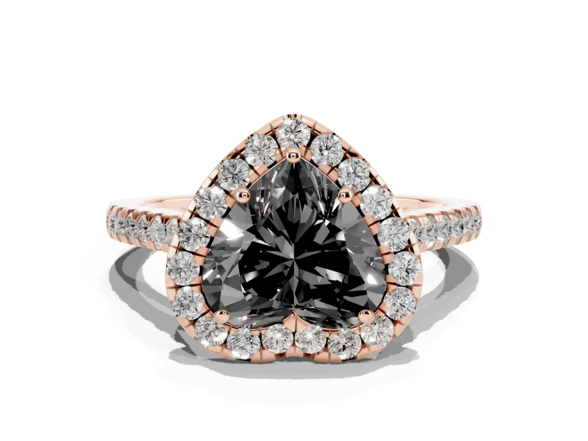 Fancy Black Heart Cut Halo Pave Diamond Engagement Ring with Four-Prong Setting Rose gold