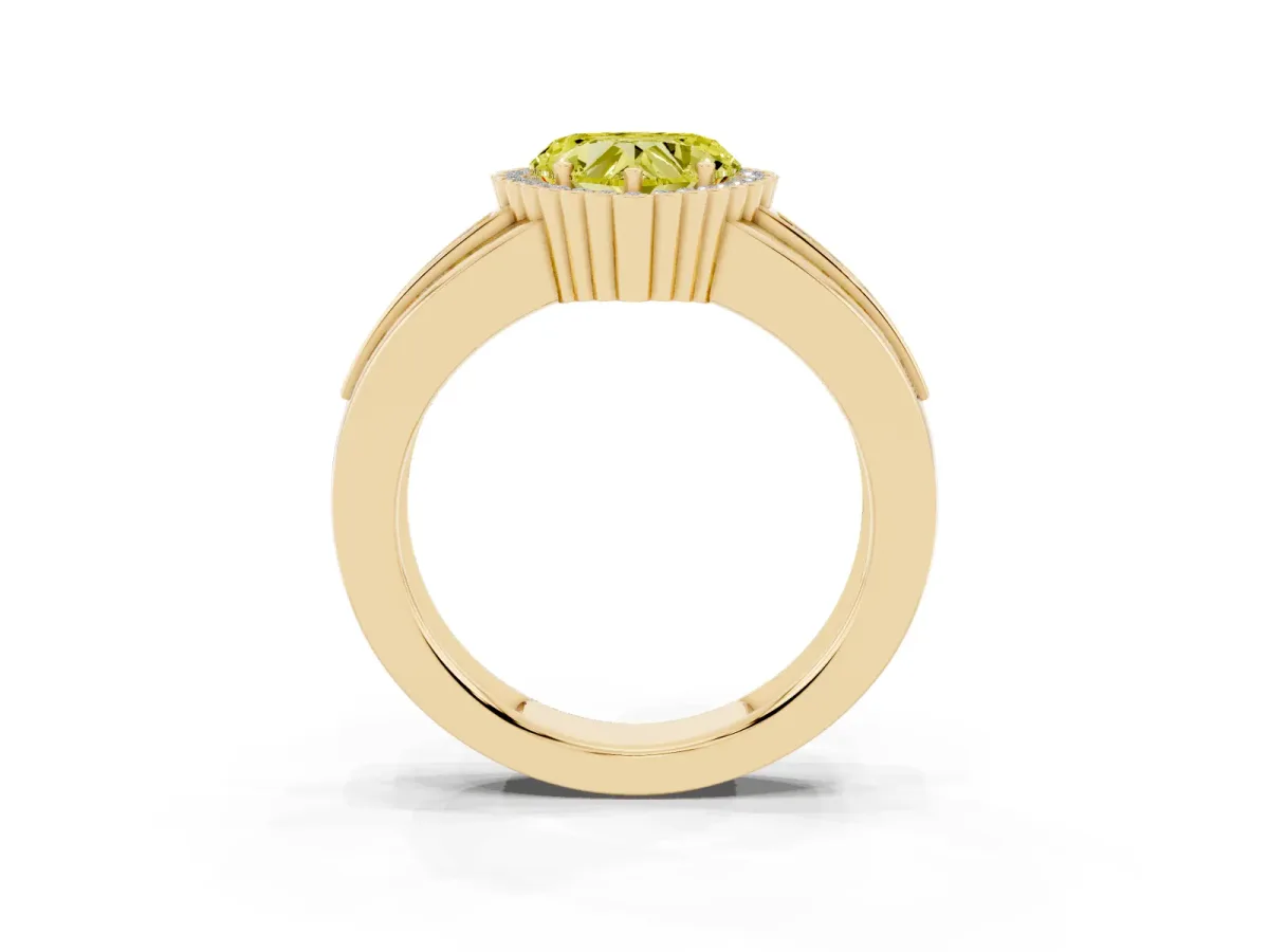 Fancy Yellow Heart Cut Cut Halo Pave Band Four-Prong Ring Yellow gold