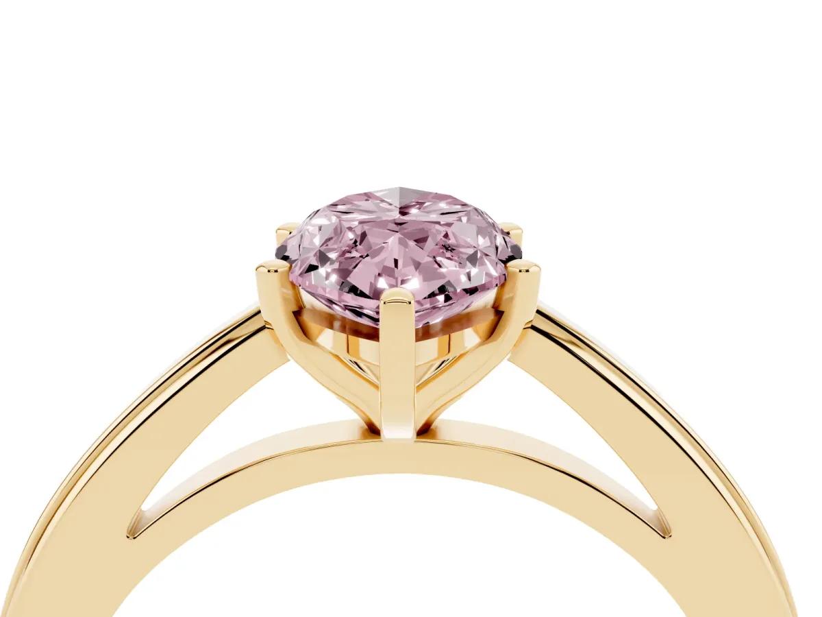 Fancy Pink Marquise Cut Solitaire Diamond Ring with Four-Prong Setting and Classic Band Yellow gold