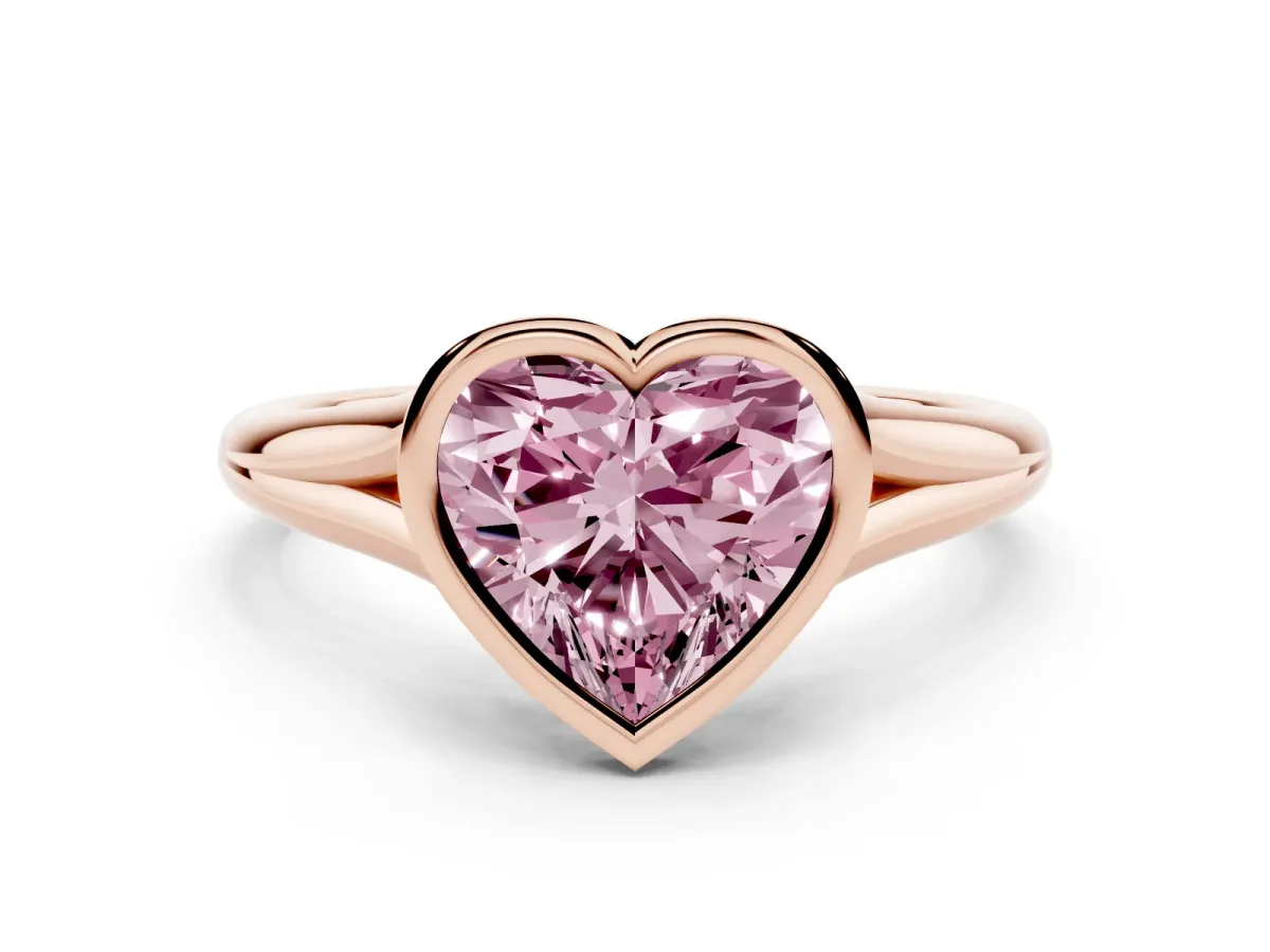 Fancy Pink Bezel Set Heart Cut Cut Solitaire Ring with Tapered Band Rose gold