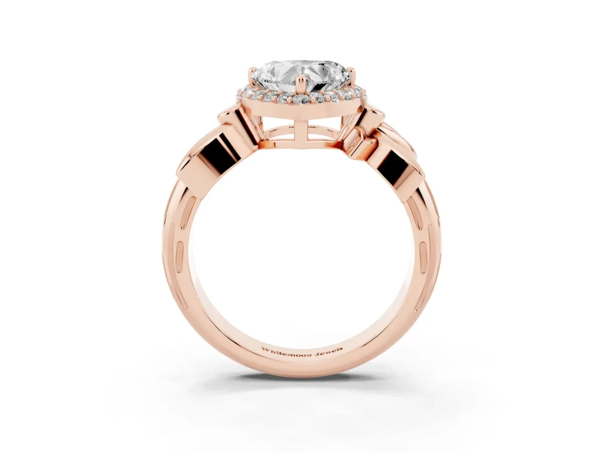 Heart Cut Halo Diamond Floral Band with Four-Prong Setting Rose gold