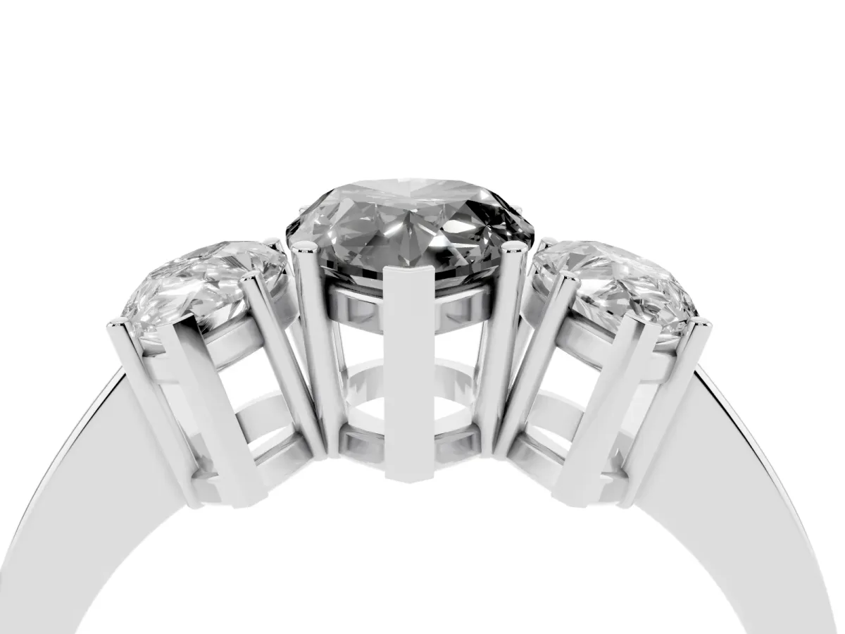 Fancy Black Three-Stone Pear Cut Cut Diamond Engagement Ring with Flat Band and Four-Prong Setting Silver