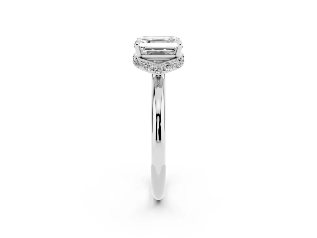Asscher Cut Brilliant Solitaire Engagement Ring with Six-Prong Setting and Classic Band Silver
