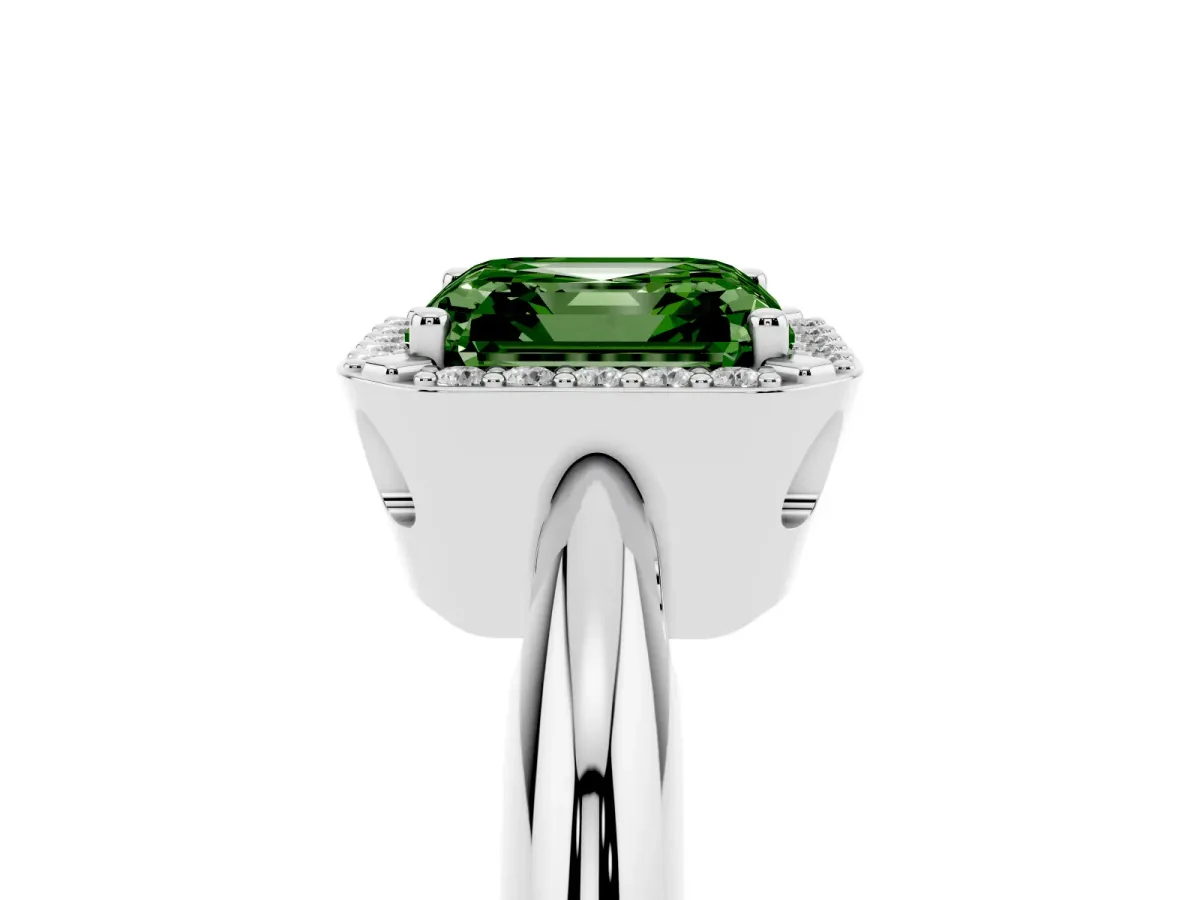 Fancy Green Asscher Cut Cut Diamond Halo Engagement Ring with Split Shank and Four-Prong Setting Silver