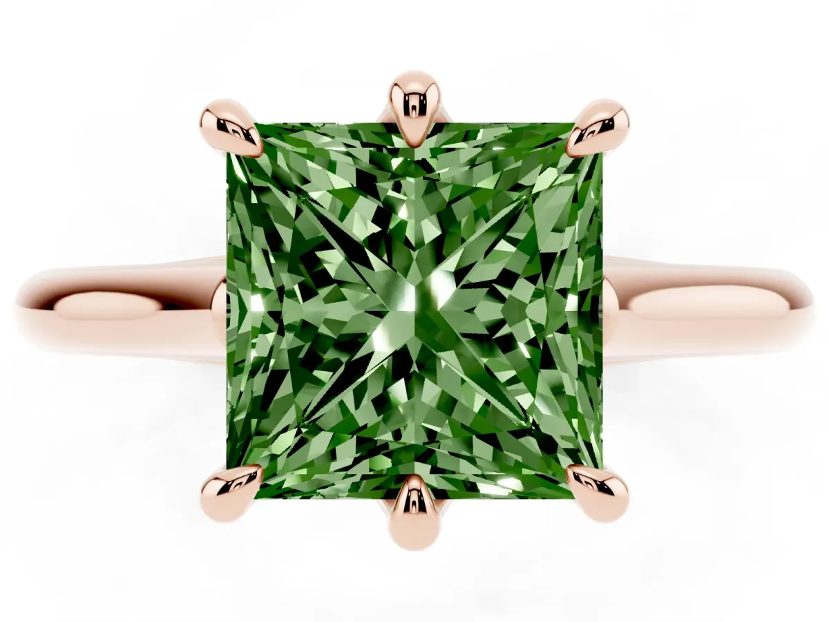 Fancy Green Princess Cut Solitaire Engagement Ring with Six-Prong Setting and Classic Band Rose gold