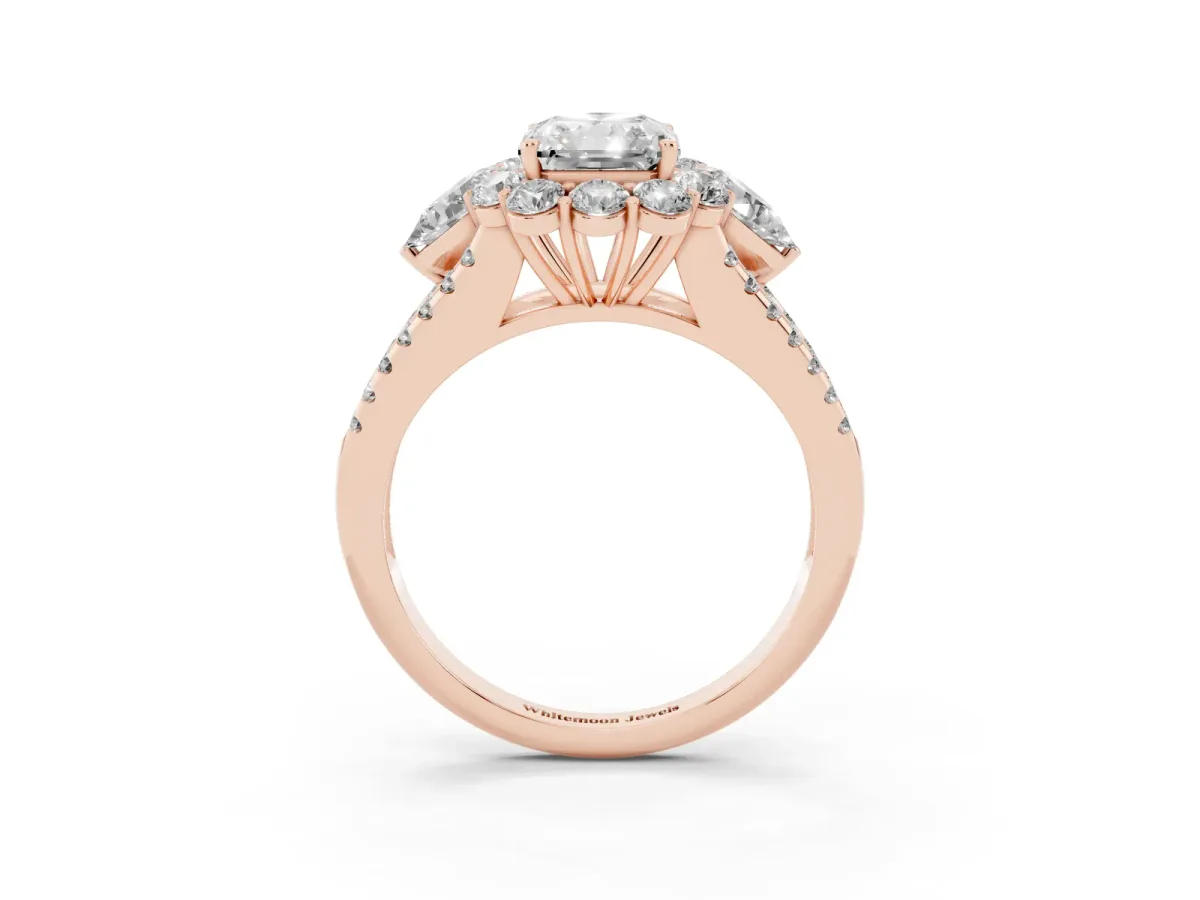 Radiant Cut Halo Split Shank Diamond Engagement Ring with Prong Setting Rose gold