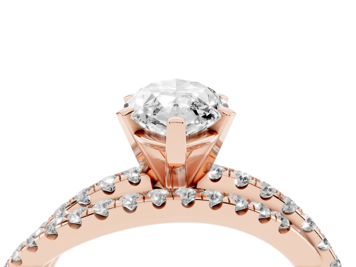 Marquise Cut Solitaire Twist Band with Pavé Setting and Four-Prong Setting Rose gold