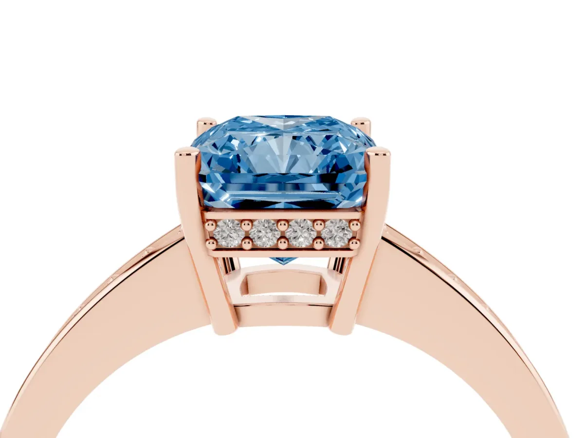 Fancy Blue Radiant Cut Solitaire Pavé Band Prong Setting Ring Rose gold