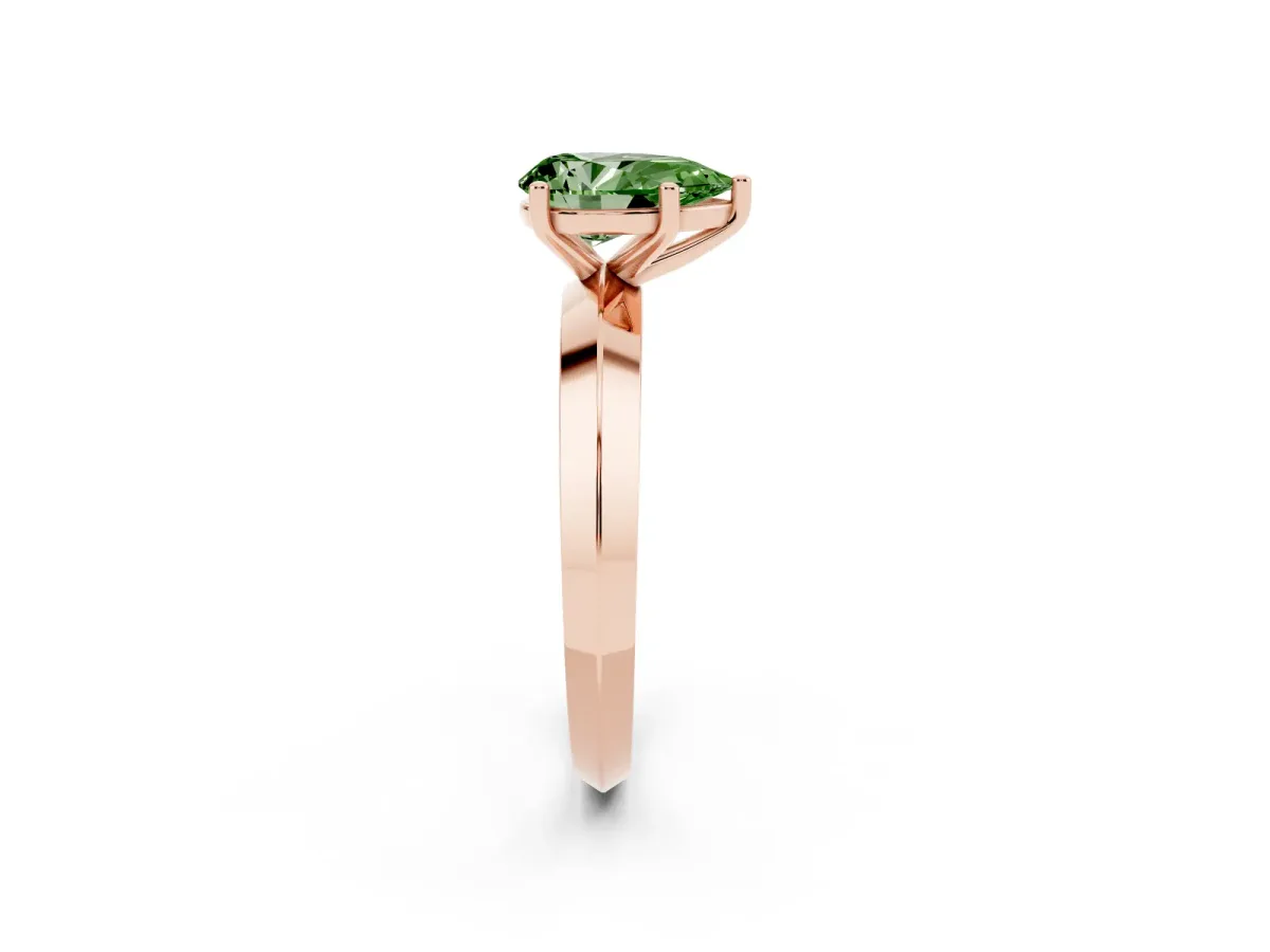 Fancy Green Pear Cut Cut Solitaire Engagement Ring with Flat Band and Four-Prong Setting Rose gold