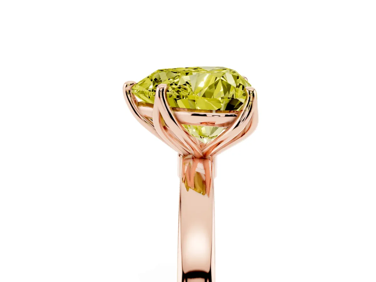 Fancy Yellow Heart Cut Diamond Solitaire Ring with Thin Band and Prong Setting Rose gold
