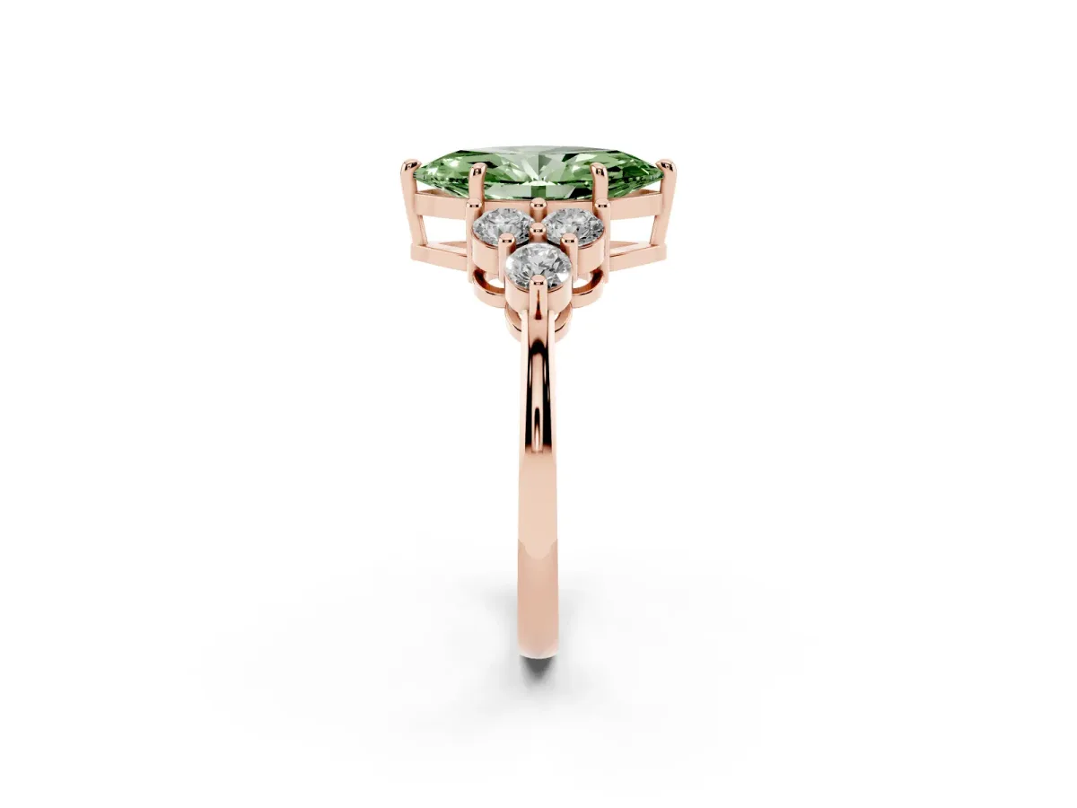 Fancy Green Marquise Cut Brilliant Diamond Cluster Accent Solitaire Ring with Prong Setting Rose gold