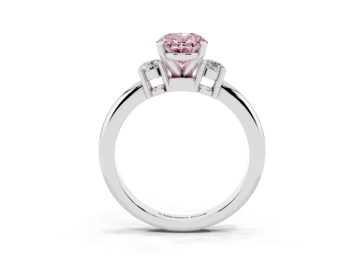 Fancy Pink Three-Stone Oval Cut Cut Diamond Solitaire with Prong Setting and Classic Band Silver
