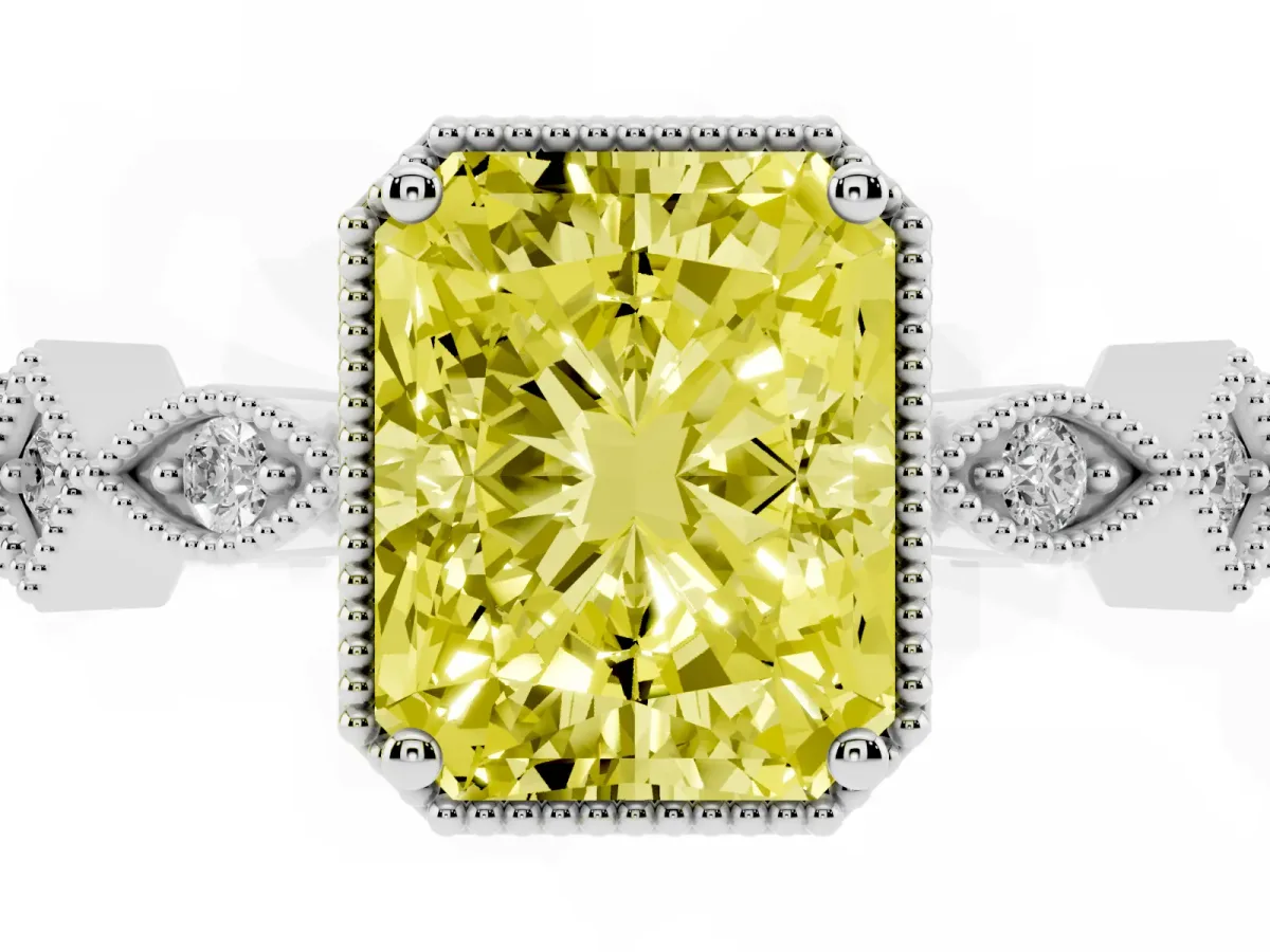 Fancy Yellow Radiant Cut Milgrain Marquise Diamond Twist Band Ring Silver