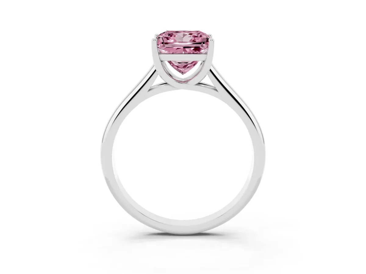 Fancy Pink Princess Cut Solitaire Engagement Ring with Tapered Band and Four-Prong Setting Platinum