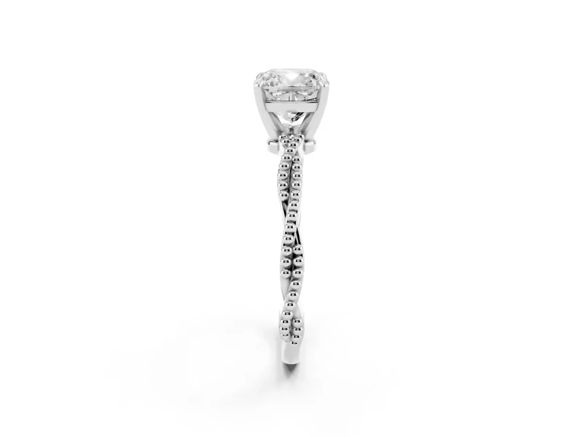 Cushion Cut Solitaire Twisted Band with Bead Prong Setting Platinum