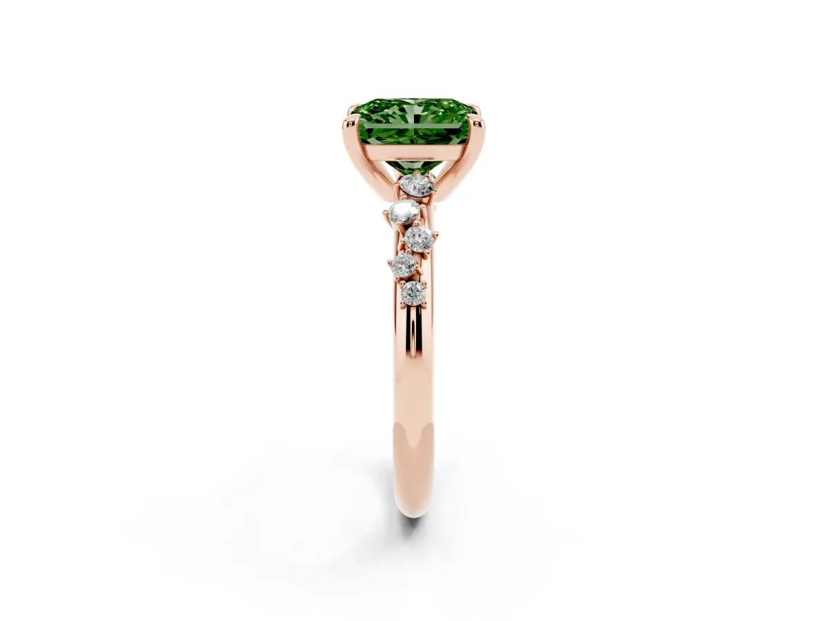 Fancy Green Radiant Cut Cut Diamond Vine Band with Four-Prong Setting Rose gold