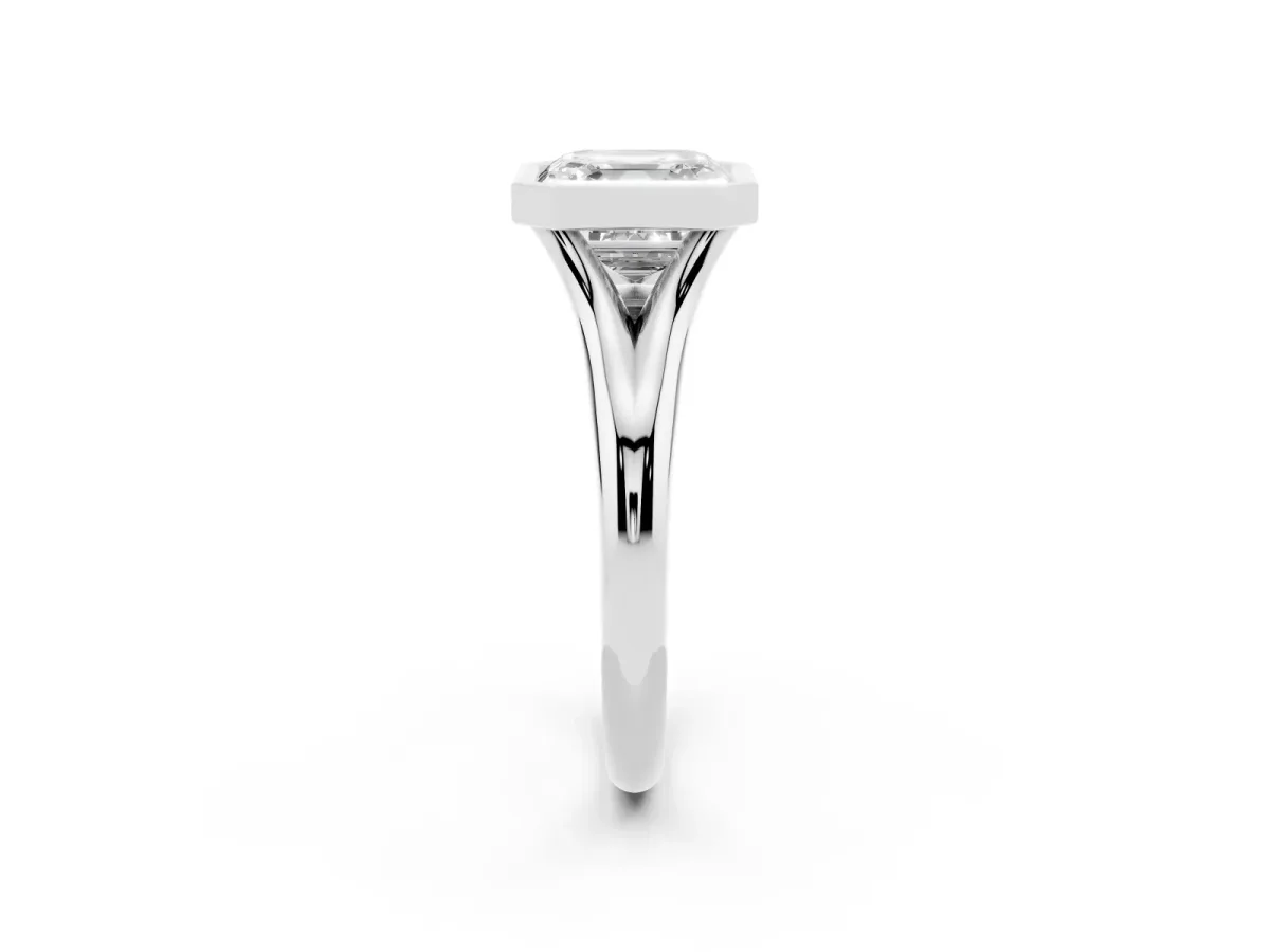 Bezel Set Asscher Cut Solitaire Diamond Ring with Smooth Band White gold