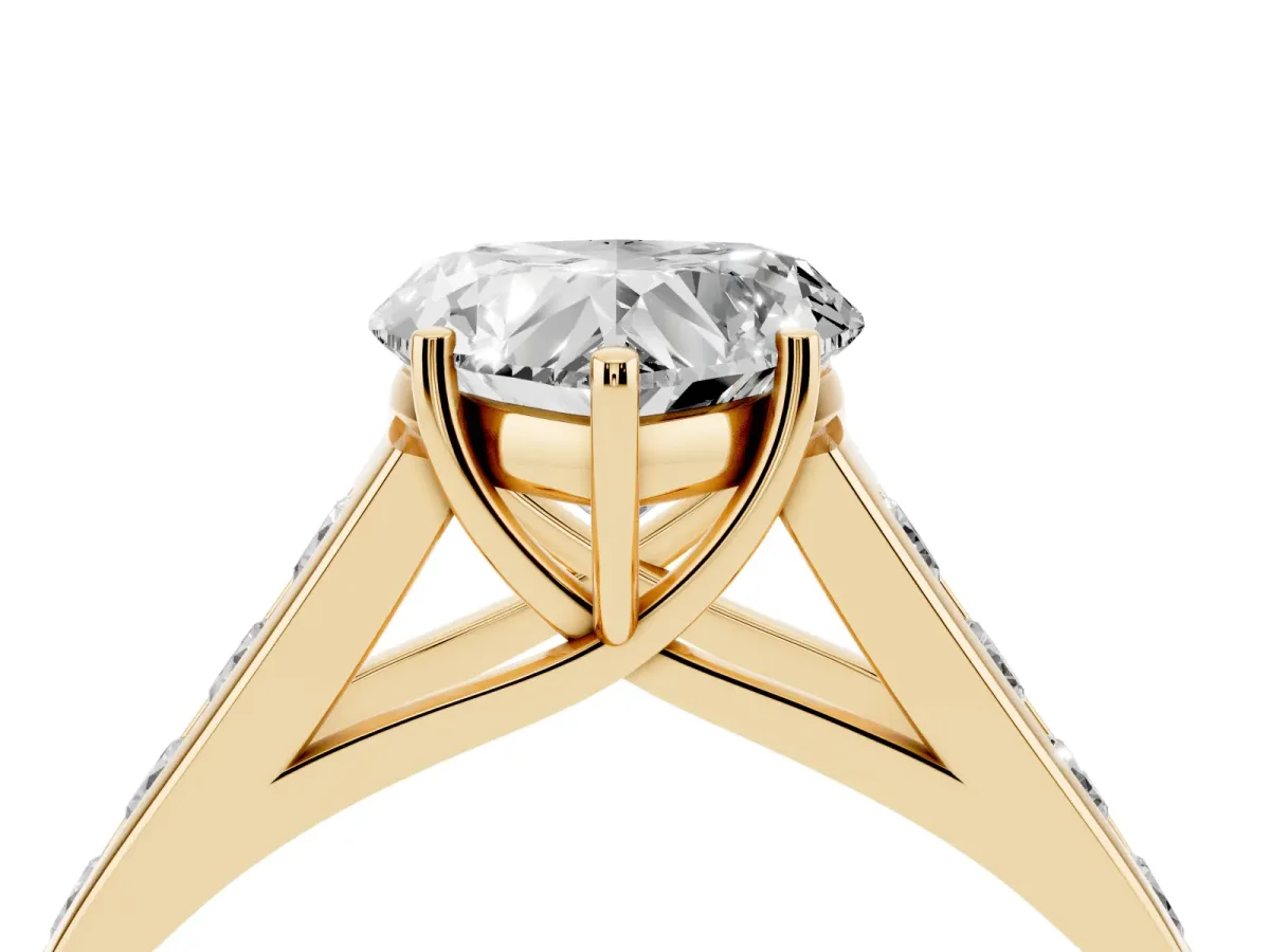 Heart Cut Solitaire Channel-Set Diamond Engagement Ring with Four-Prong Setting Yellow gold