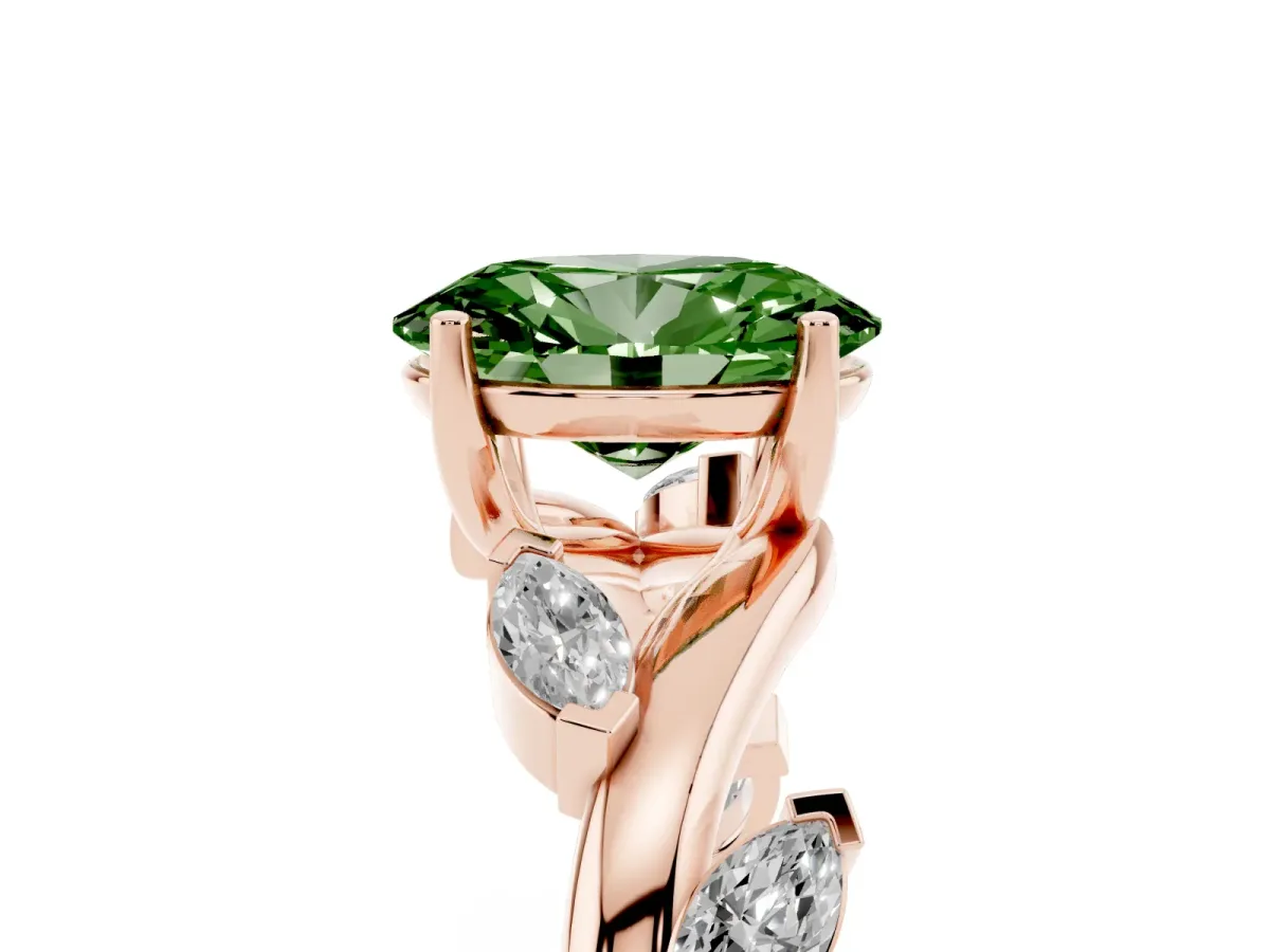 Fancy Green Oval Cut Solitaire Twisted Band Marquise Accent Prong Setting Ring Rose gold