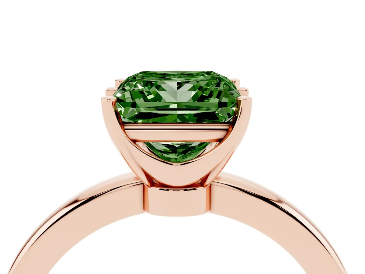 Fancy Green Princess Cut Solitaire Diamond Ring with Six-Prong Setting on a Classic Band Rose gold