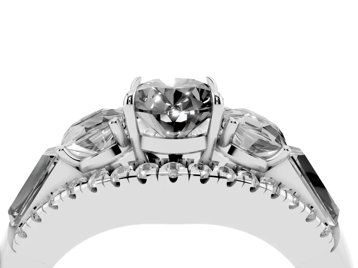 Fancy Black Three-Stone Oval Cut Diamond Engagement Ring with Pave Band and Prong Setting Silver