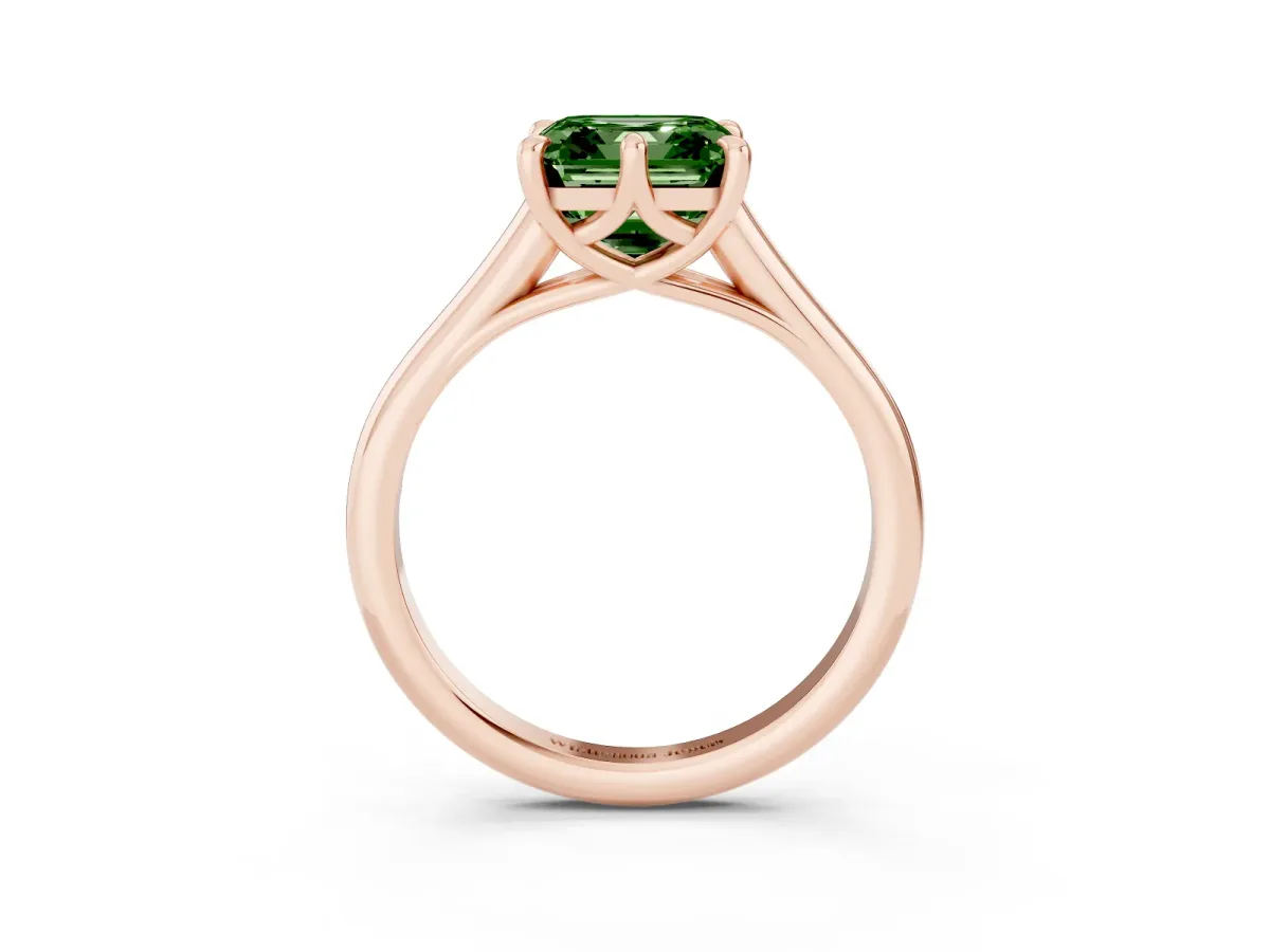 Fancy Green Asscher Cut Solitaire Engagement Ring with Six-Prong Setting and Classic Band Rose gold