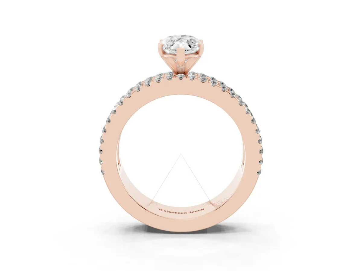 Marquise Cut Diamond Solitaire Ring with Pavé and Channel Set Band Rose gold