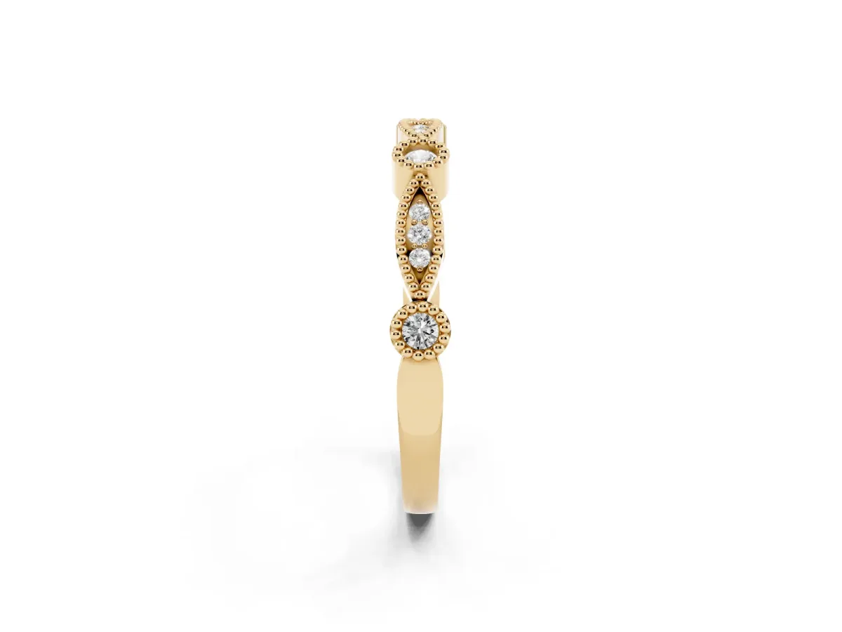 Milgrain Bezel and Marquise Diamond Band Yellow gold