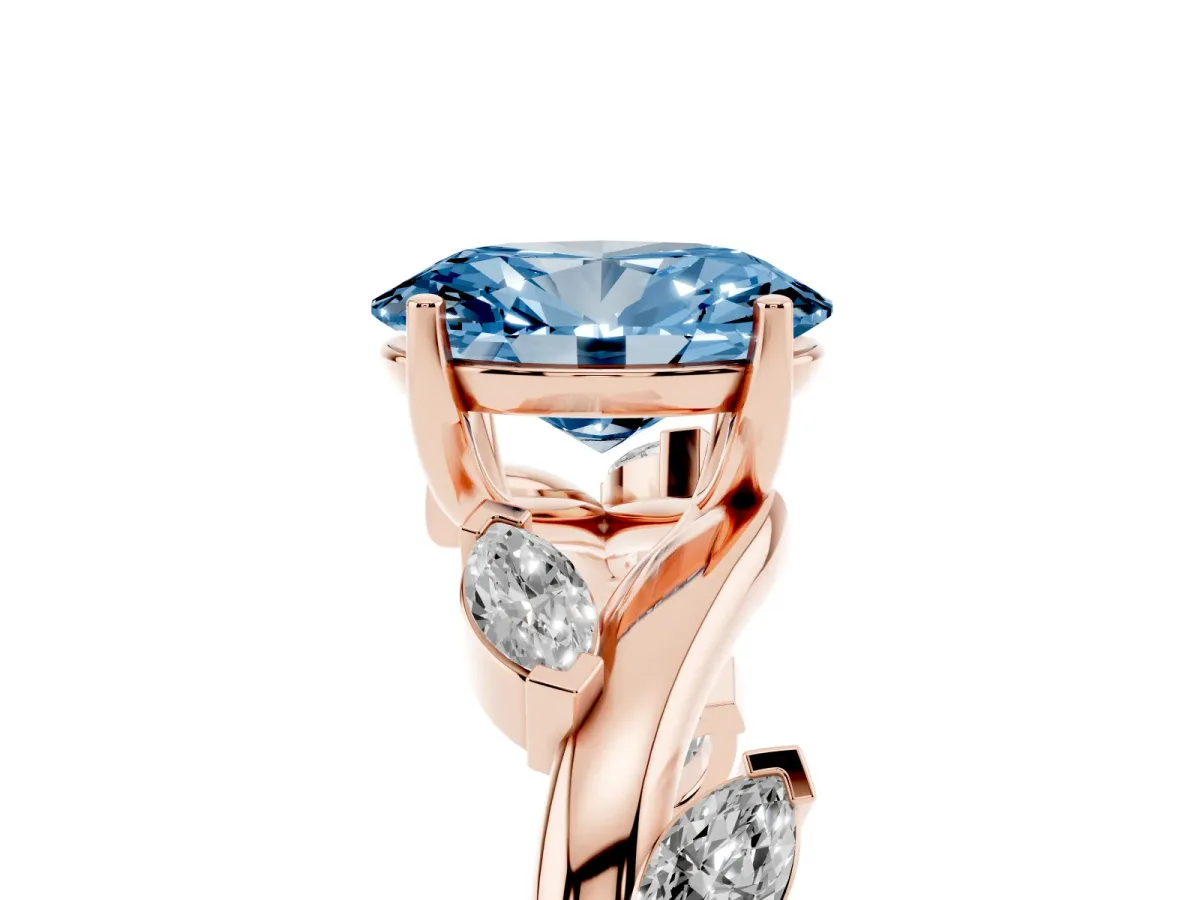 Fancy Blue Oval Cut Solitaire Twisted Band Marquise Accent Prong Setting Ring Rose gold