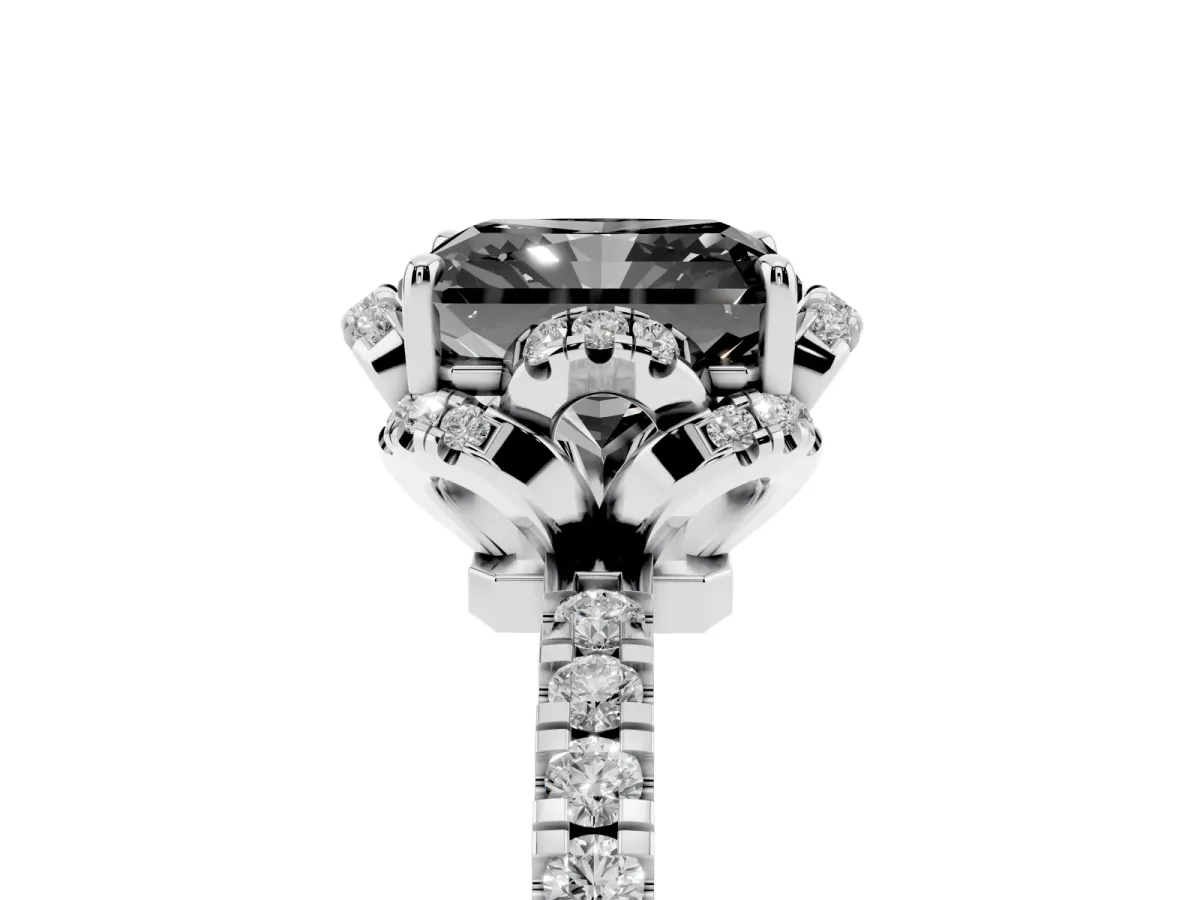 Fancy Black Radiant Cut Diamond Halo Pave Band with Four-Prong Setting Silver