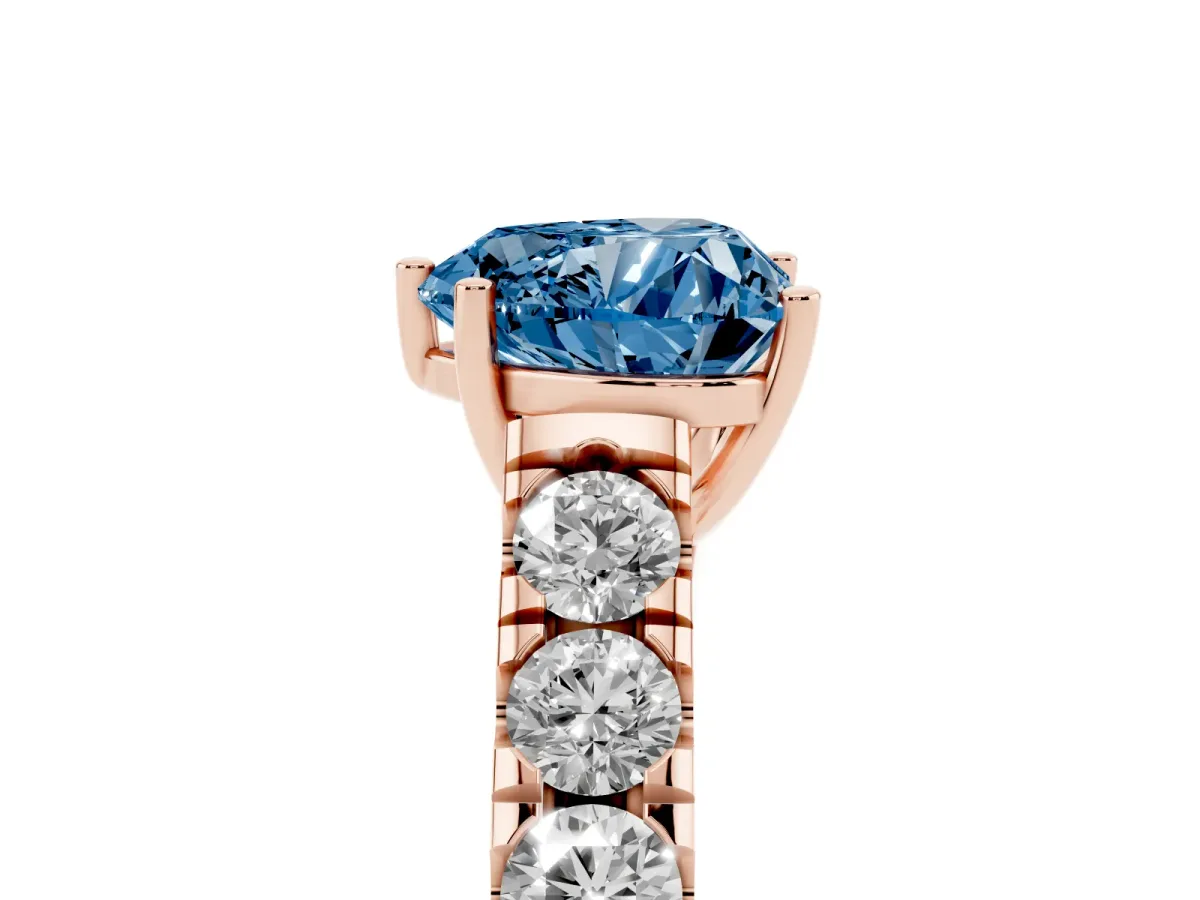 Fancy Blue Heart Cut Cut Diamond Solitaire Ring with Micro Pave Band and Prong Setting Rose gold